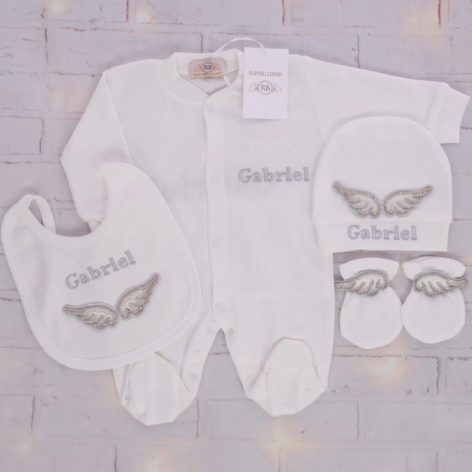 4pcs Angel Wings Newborn Baby Clothing Set - Grey