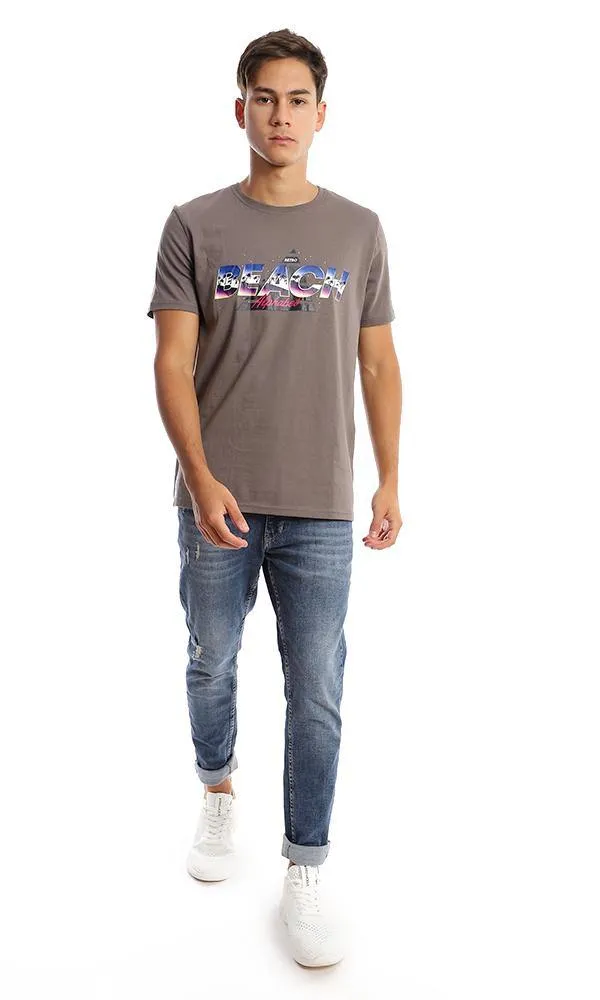 95755 Colorful Printed "Beach" Taupe Summer Tee