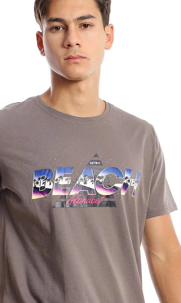 95755 Colorful Printed "Beach" Taupe Summer Tee