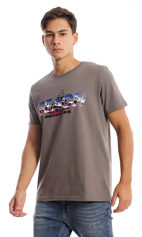95755 Colorful Printed "Beach" Taupe Summer Tee