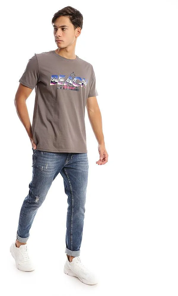 95755 Colorful Printed "Beach" Taupe Summer Tee