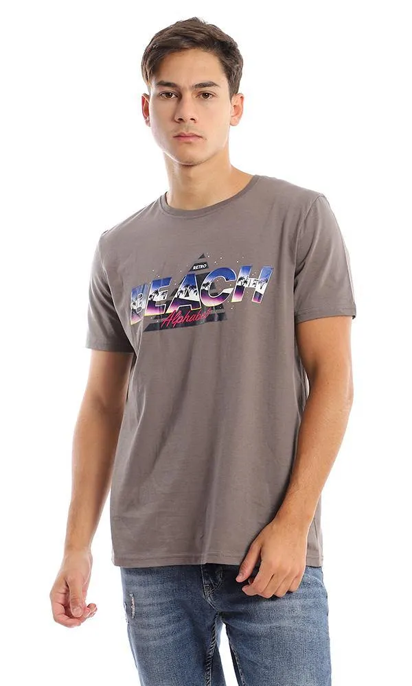 95755 Colorful Printed "Beach" Taupe Summer Tee
