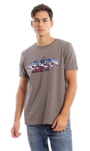 95755 Colorful Printed "Beach" Taupe Summer Tee