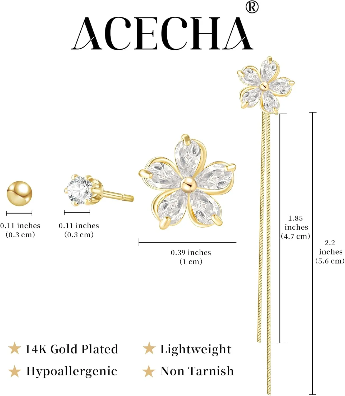 ACECHA Small Gold Hoop Earrings for Women, 14K Gold Plated Dainty Multiple Piercing Stud Earring Set Trendy Tassel Dangle Jewelry Stacks Gift