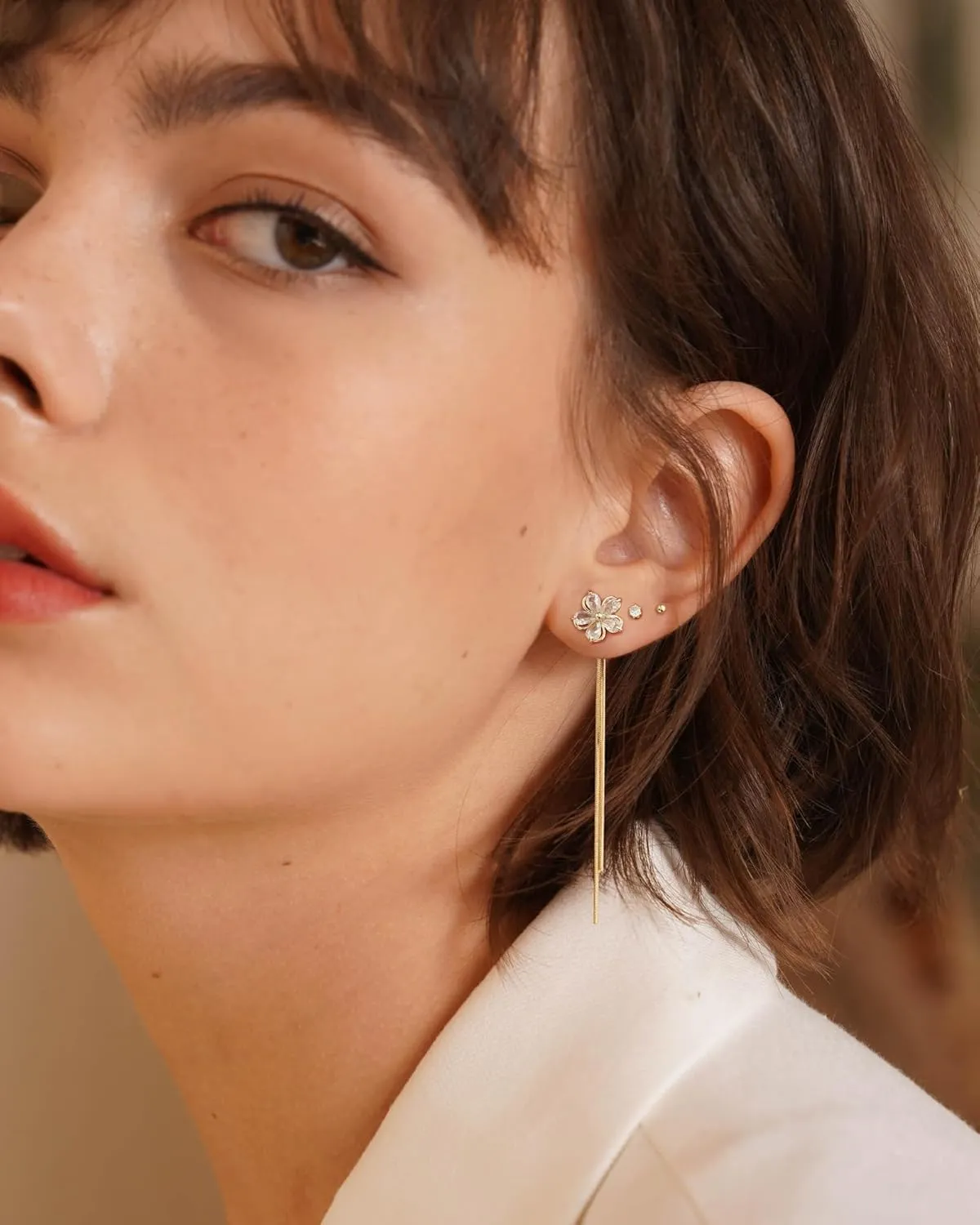 ACECHA Small Gold Hoop Earrings for Women, 14K Gold Plated Dainty Multiple Piercing Stud Earring Set Trendy Tassel Dangle Jewelry Stacks Gift