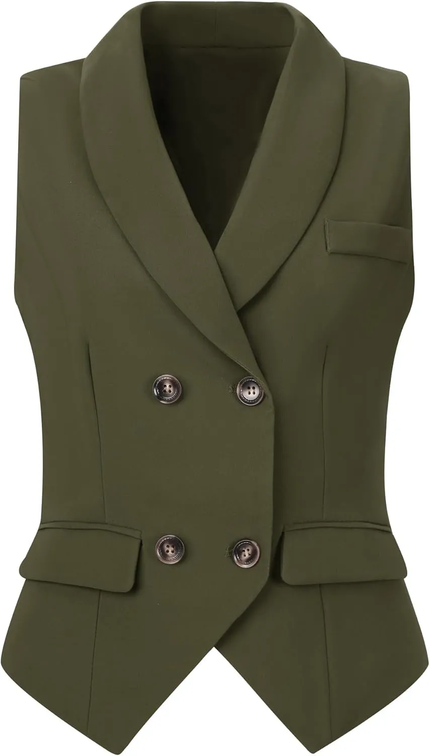 Allegra K Women's Suit Vest Double Breasted Business Lapel Dressy Waistcoat Vest