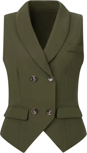 Allegra K Women's Suit Vest Double Breasted Business Lapel Dressy Waistcoat Vest