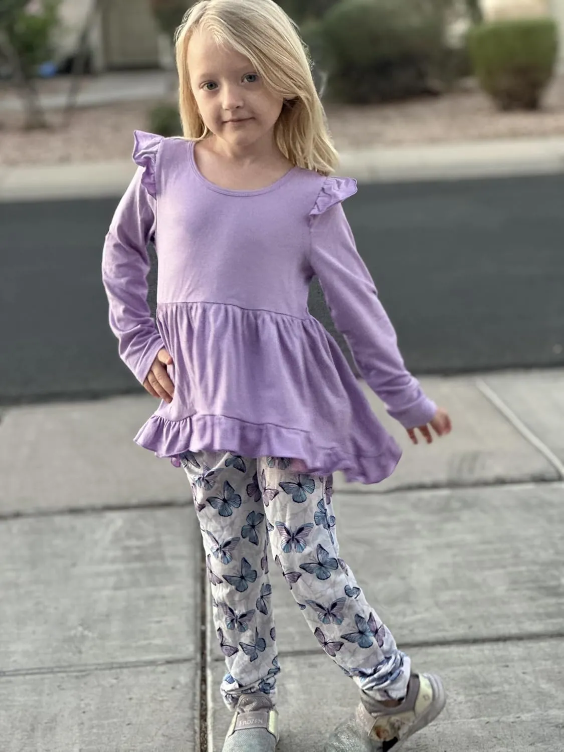 Arshiner Toddler Girl Ruffle Trim Long Sleeve Top and Floral Print Leggings Sets