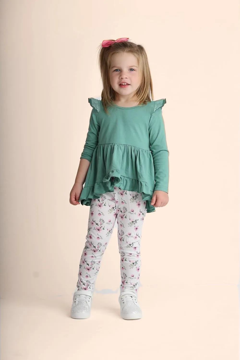 Arshiner Toddler Girl Ruffle Trim Long Sleeve Top and Floral Print Leggings Sets