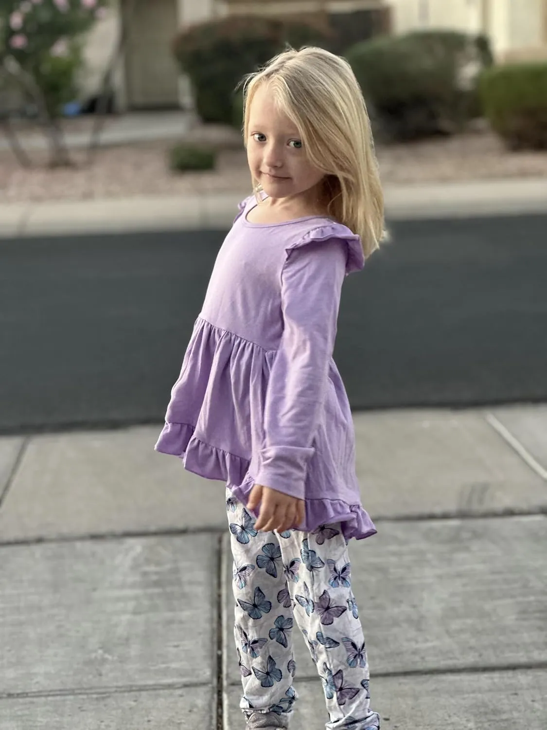 Arshiner Toddler Girl Ruffle Trim Long Sleeve Top and Floral Print Leggings Sets