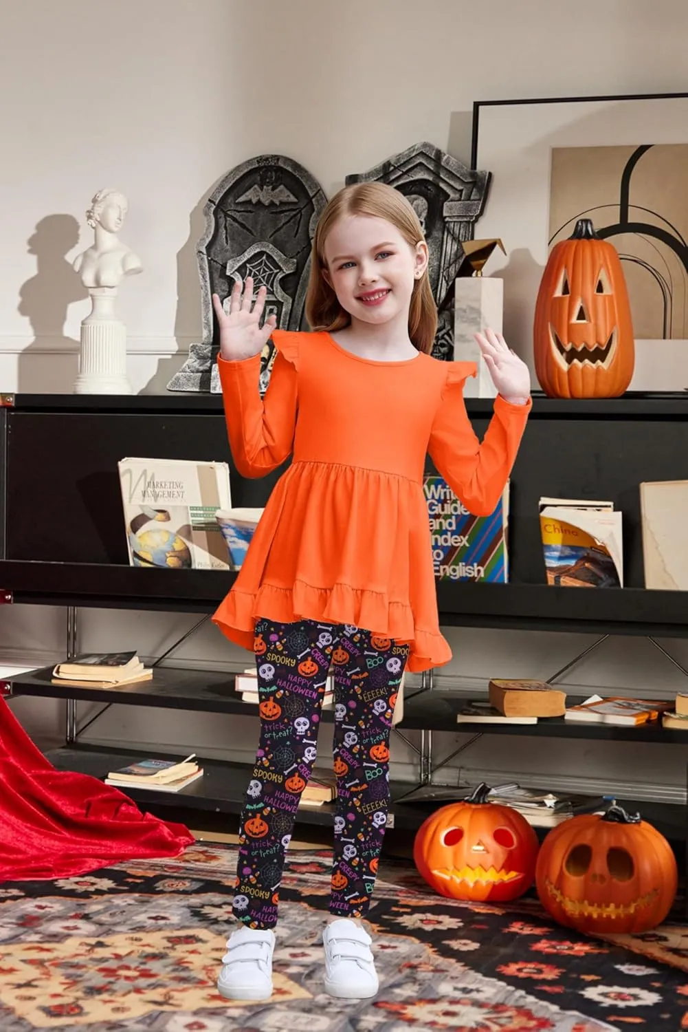 Arshiner Toddler Girl Ruffle Trim Long Sleeve Top and Floral Print Leggings Sets