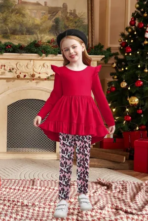 Arshiner Toddler Girl Ruffle Trim Long Sleeve Top and Floral Print Leggings Sets