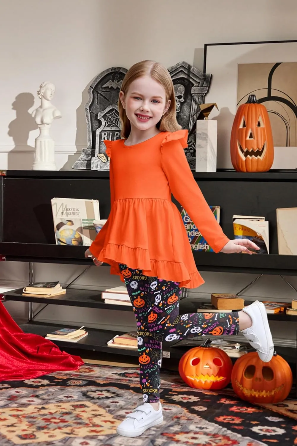 Arshiner Toddler Girl Ruffle Trim Long Sleeve Top and Floral Print Leggings Sets
