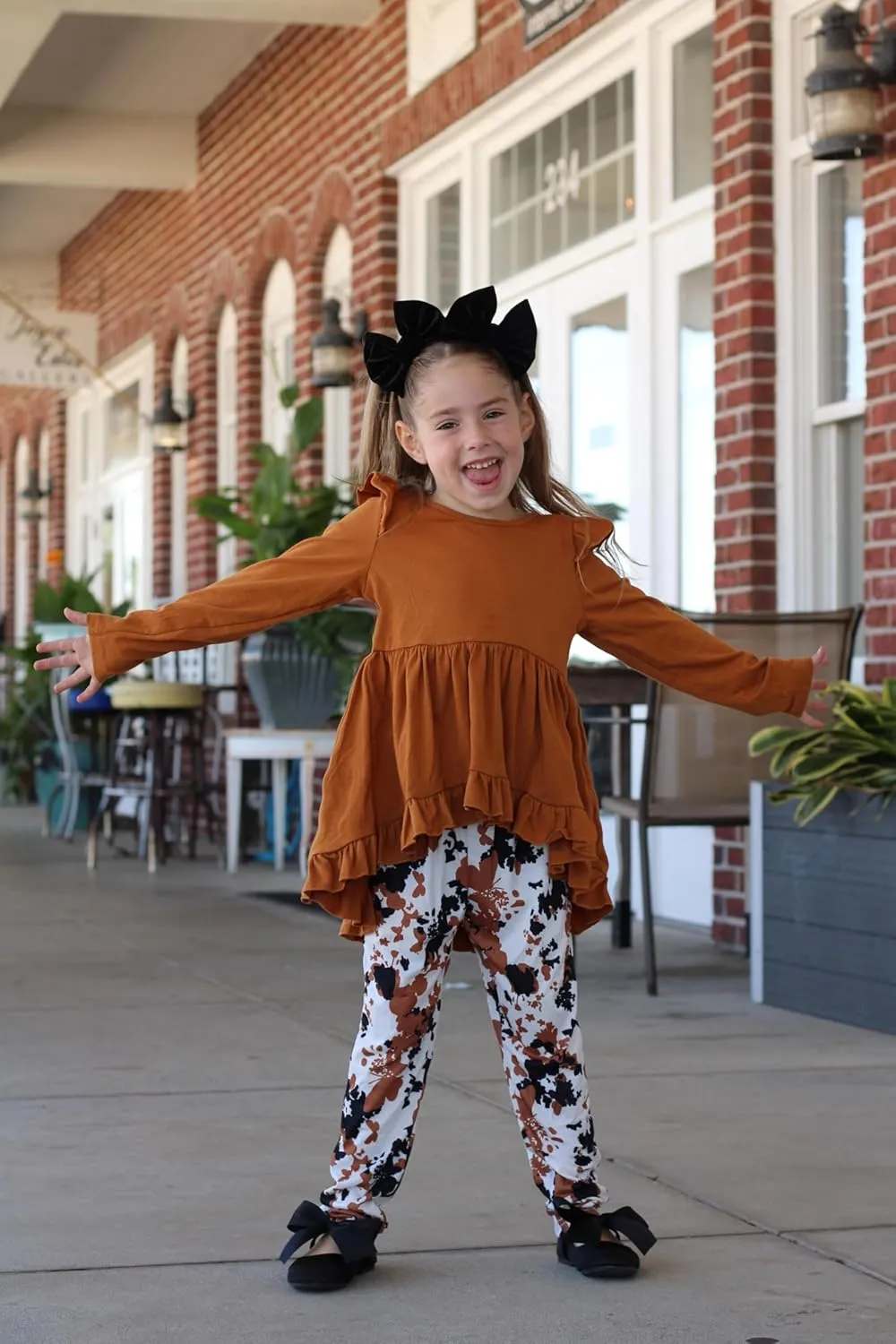 Arshiner Toddler Girl Ruffle Trim Long Sleeve Top and Floral Print Leggings Sets