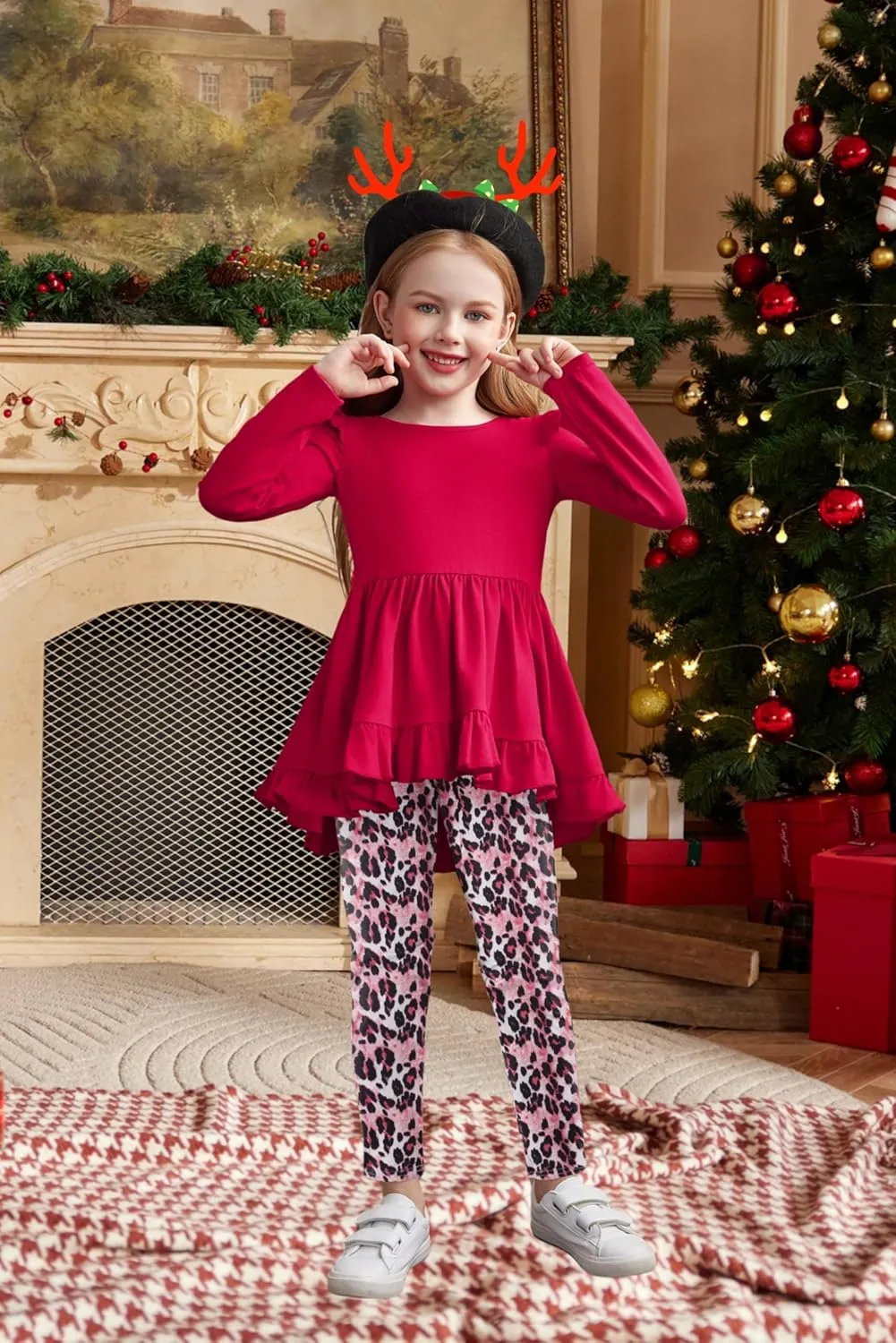 Arshiner Toddler Girl Ruffle Trim Long Sleeve Top and Floral Print Leggings Sets
