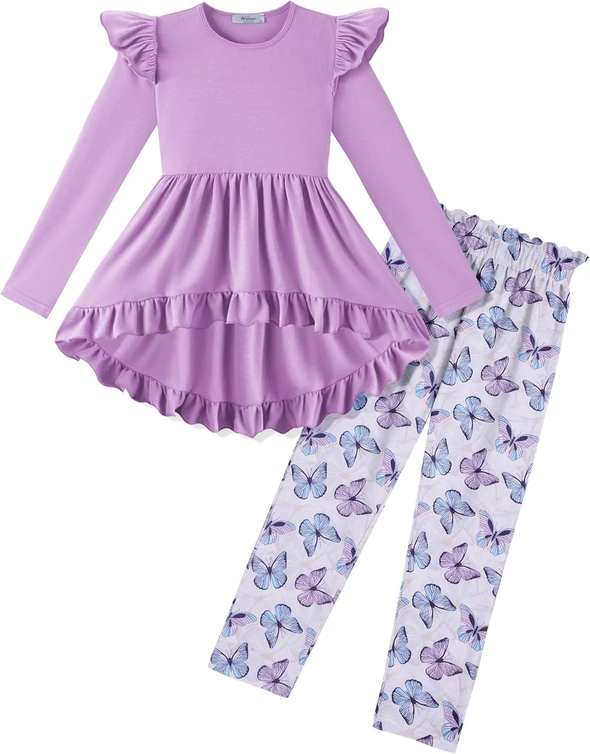 Arshiner Toddler Girl Ruffle Trim Long Sleeve Top and Floral Print Leggings Sets