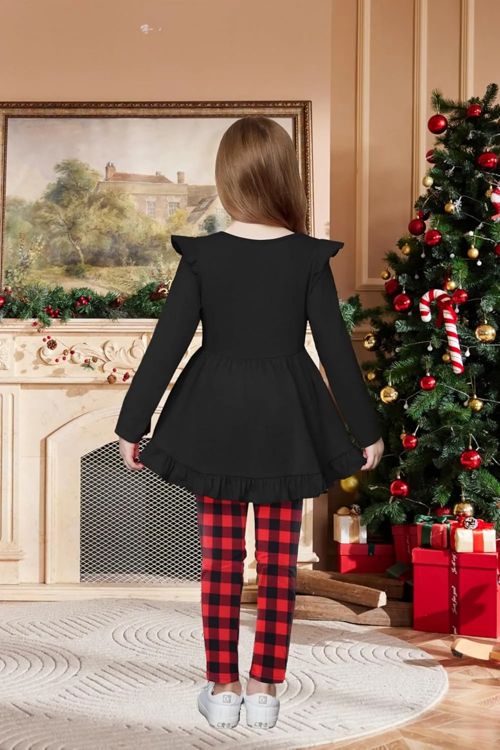 Arshiner Toddler Girl Ruffle Trim Long Sleeve Top and Floral Print Leggings Sets