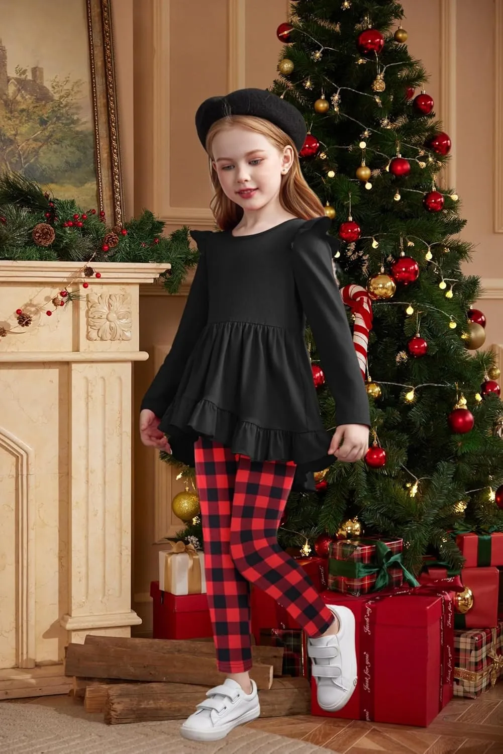 Arshiner Toddler Girl Ruffle Trim Long Sleeve Top and Floral Print Leggings Sets