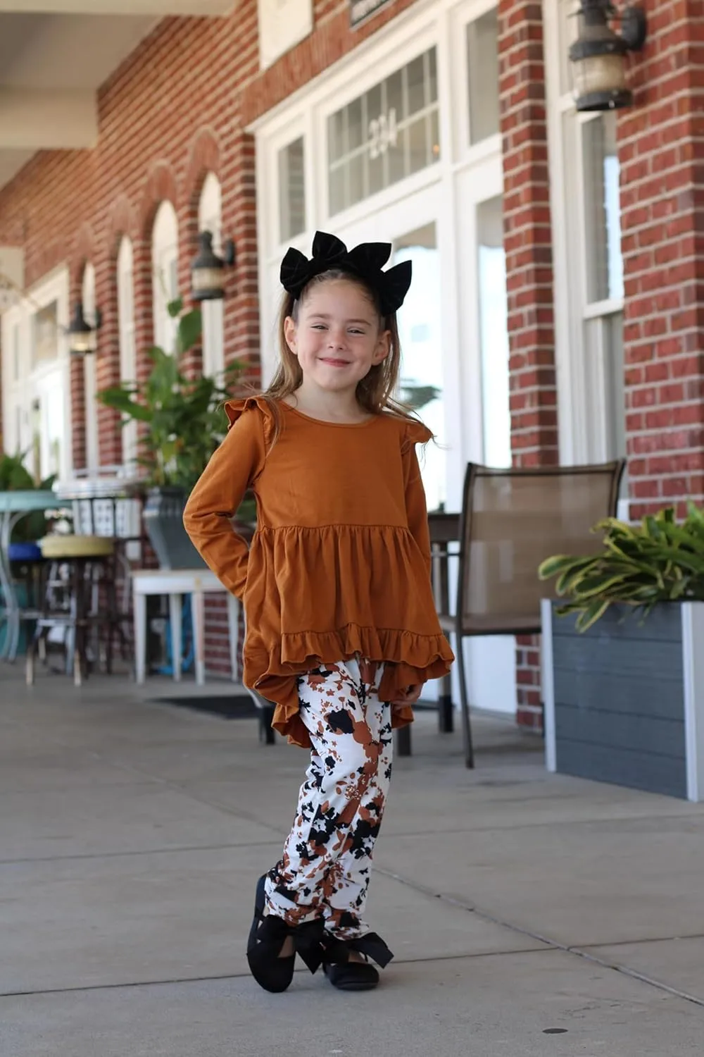 Arshiner Toddler Girl Ruffle Trim Long Sleeve Top and Floral Print Leggings Sets