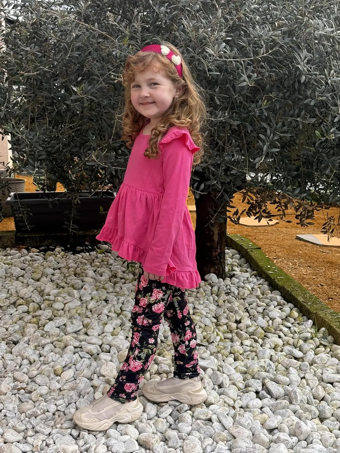 Arshiner Toddler Girl Ruffle Trim Long Sleeve Top and Floral Print Leggings Sets
