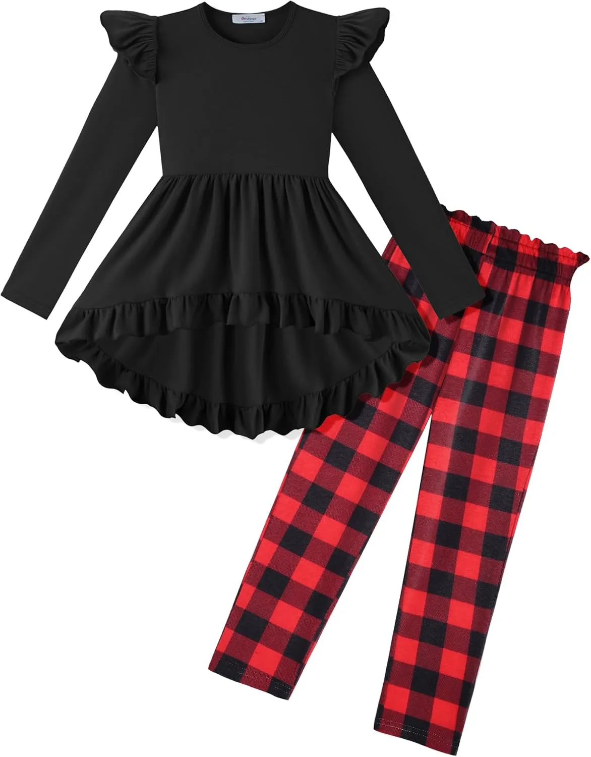 Arshiner Toddler Girl Ruffle Trim Long Sleeve Top and Floral Print Leggings Sets