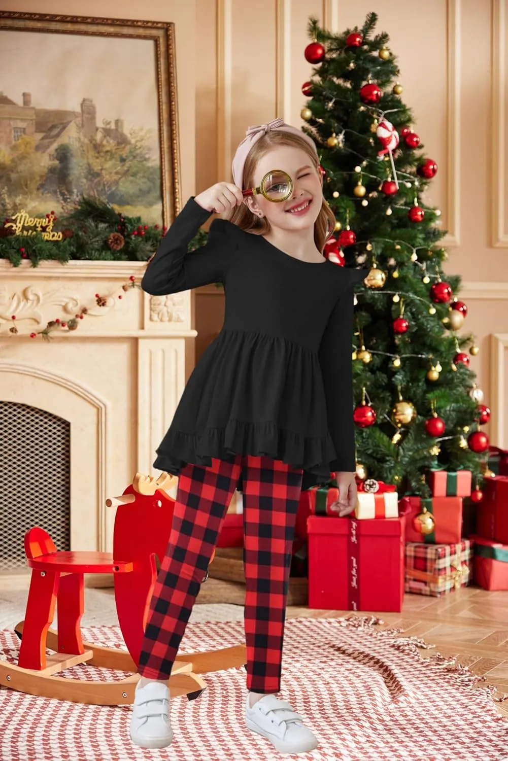 Arshiner Toddler Girl Ruffle Trim Long Sleeve Top and Floral Print Leggings Sets