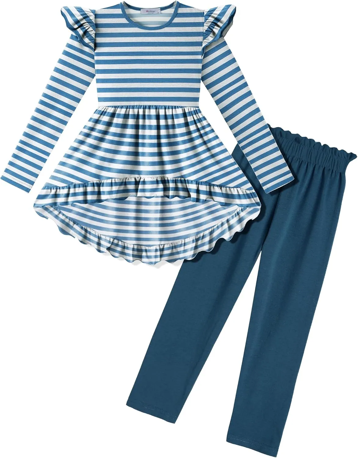 Arshiner Toddler Girl Ruffle Trim Long Sleeve Top and Floral Print Leggings Sets
