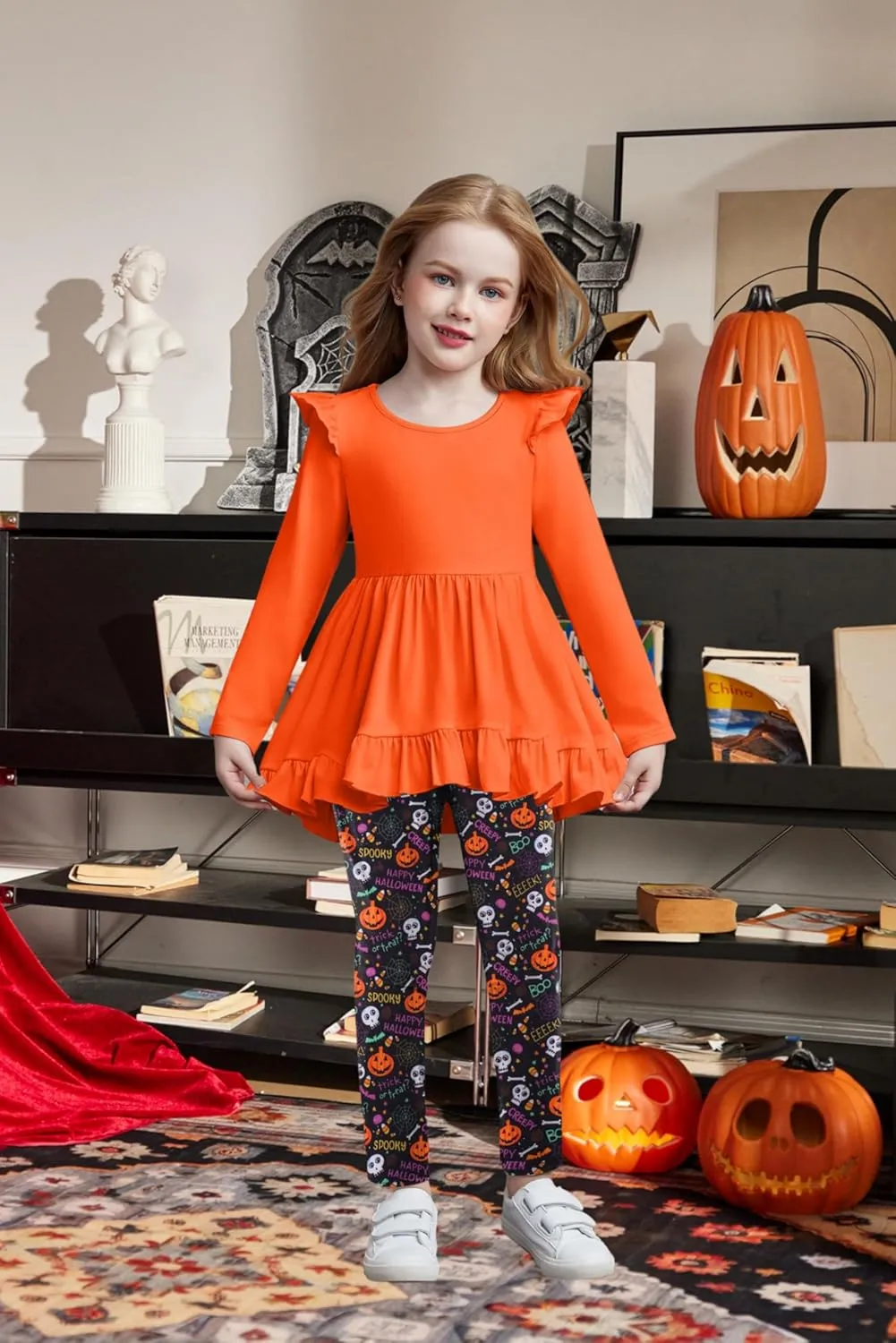 Arshiner Toddler Girl Ruffle Trim Long Sleeve Top and Floral Print Leggings Sets