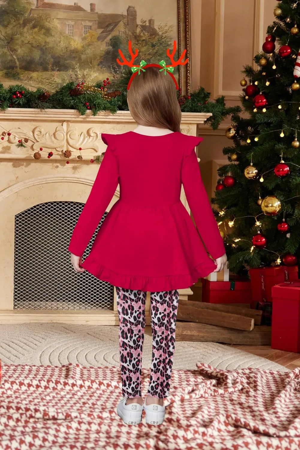 Arshiner Toddler Girl Ruffle Trim Long Sleeve Top and Floral Print Leggings Sets