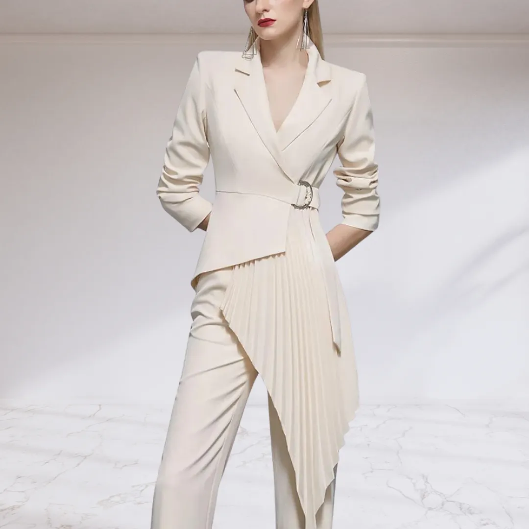 Asymmetric Blazer and Slim Straight Pant 2 Piece Suit Set