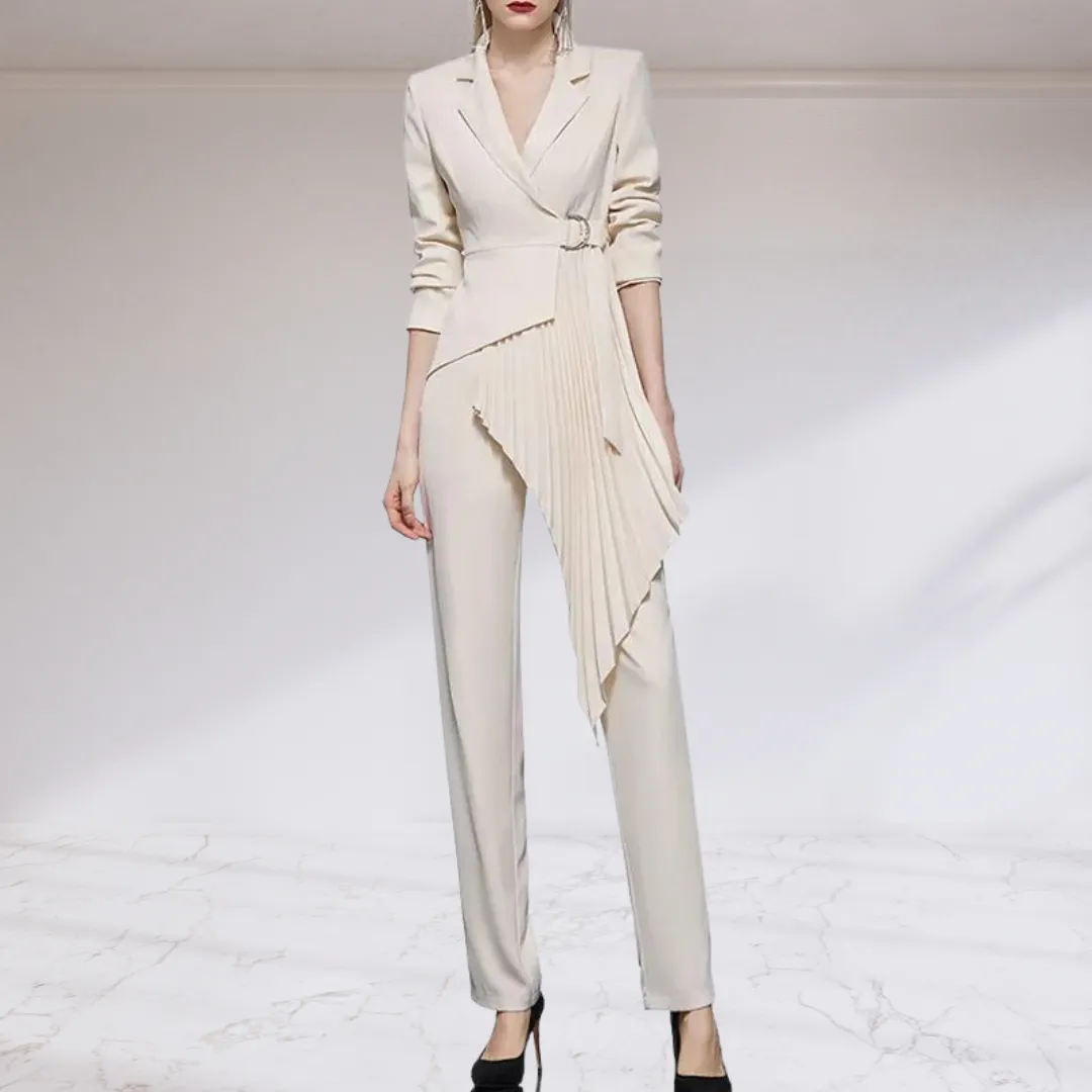 Asymmetric Blazer and Slim Straight Pant 2 Piece Suit Set