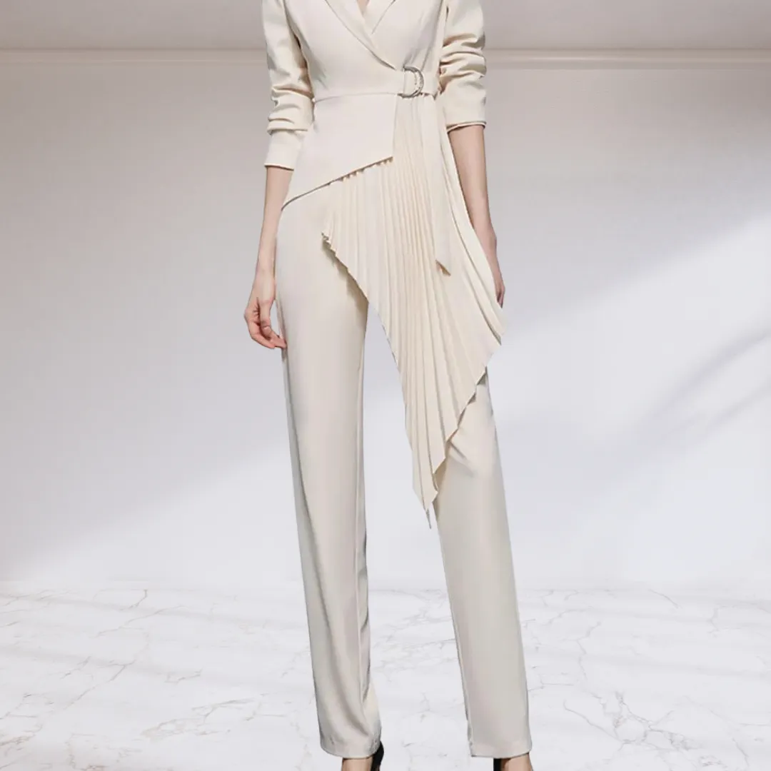 Asymmetric Blazer and Slim Straight Pant 2 Piece Suit Set