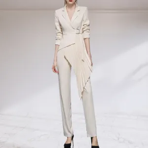Asymmetric Blazer and Slim Straight Pant 2 Piece Suit Set