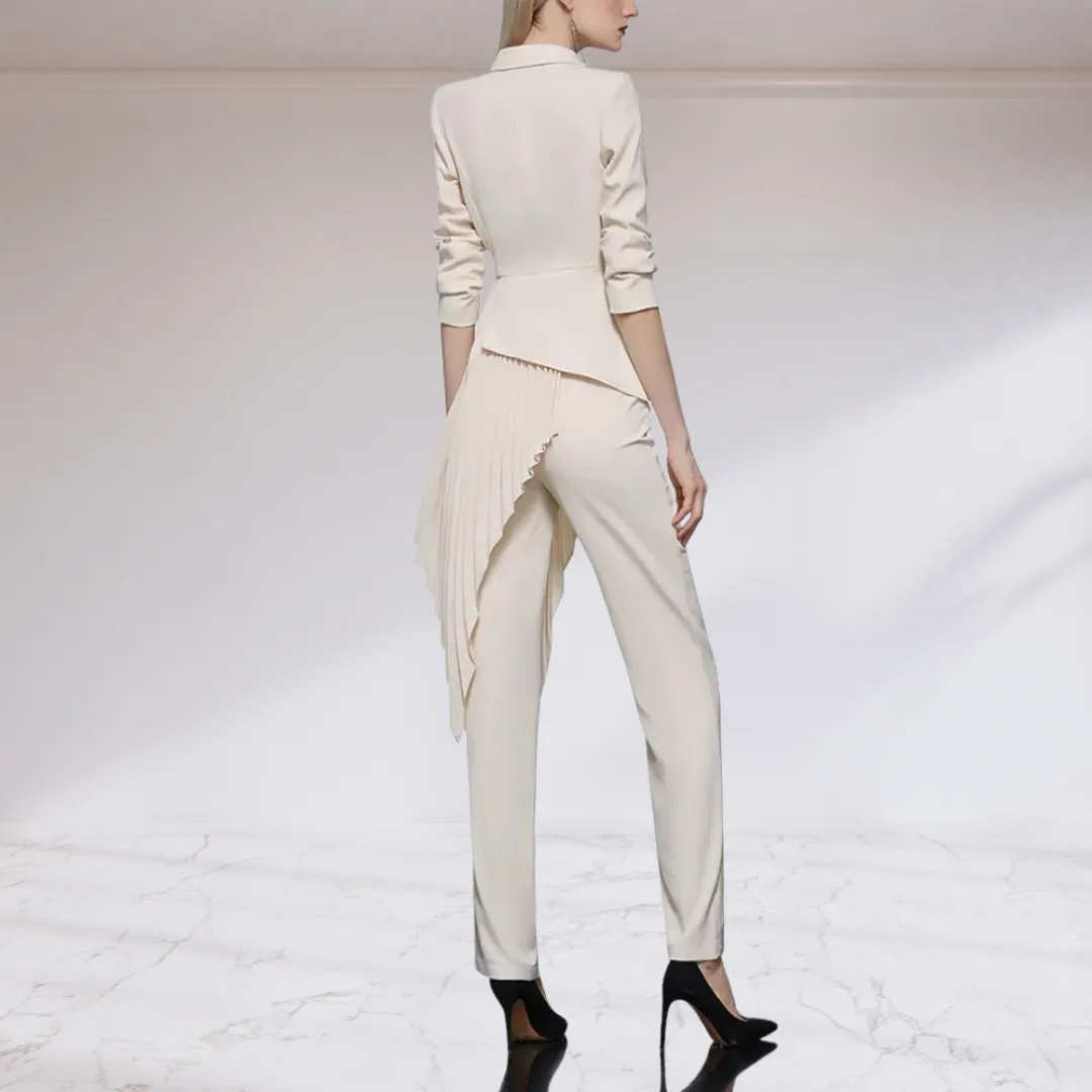 Asymmetric Blazer and Slim Straight Pant 2 Piece Suit Set