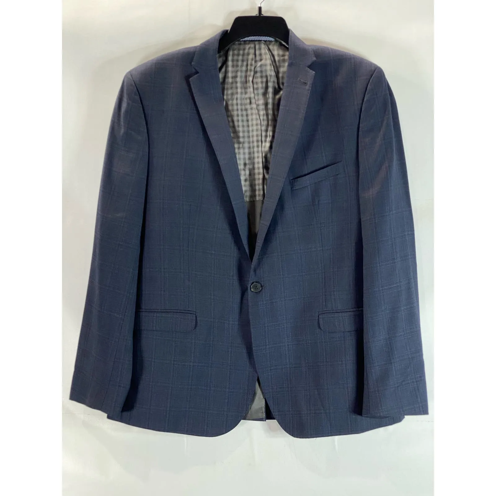 BEN SHERMAN Men's Navy Plaid Camden Tailored Skinny-Fit SBlazer SZ 44R