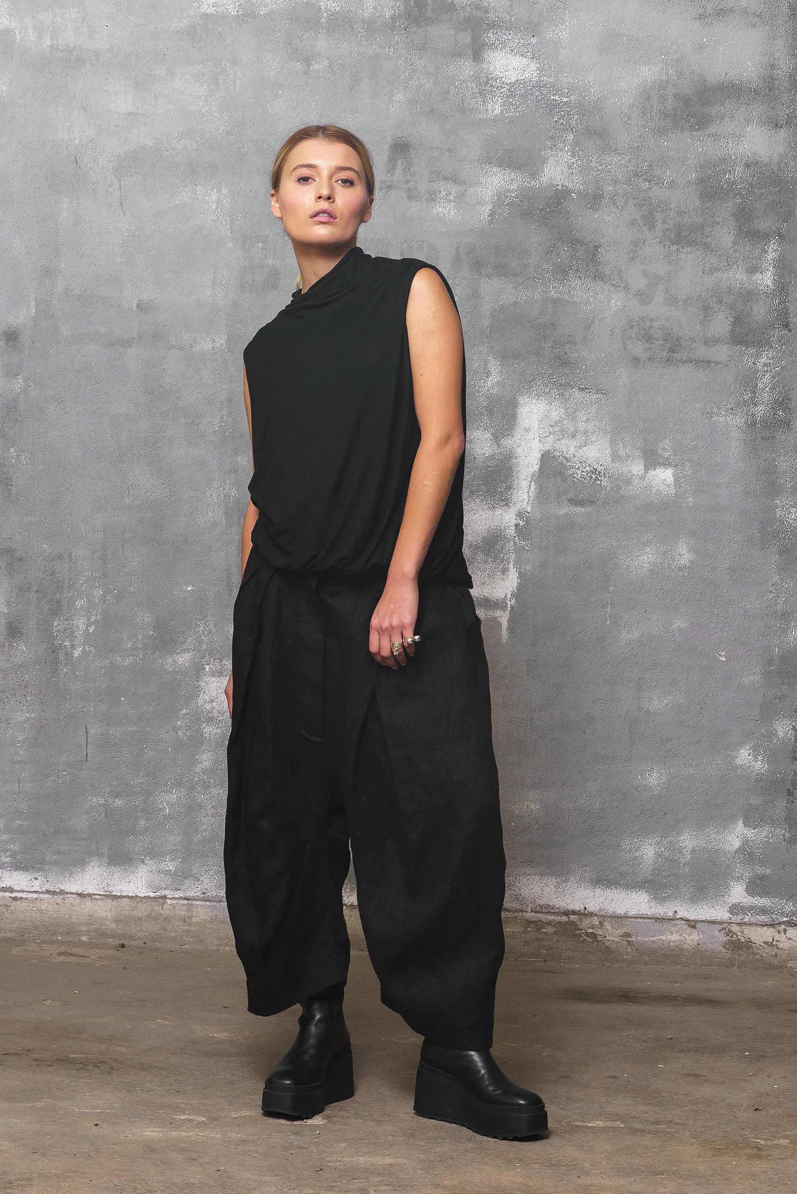 Black Linen Baggy Pants