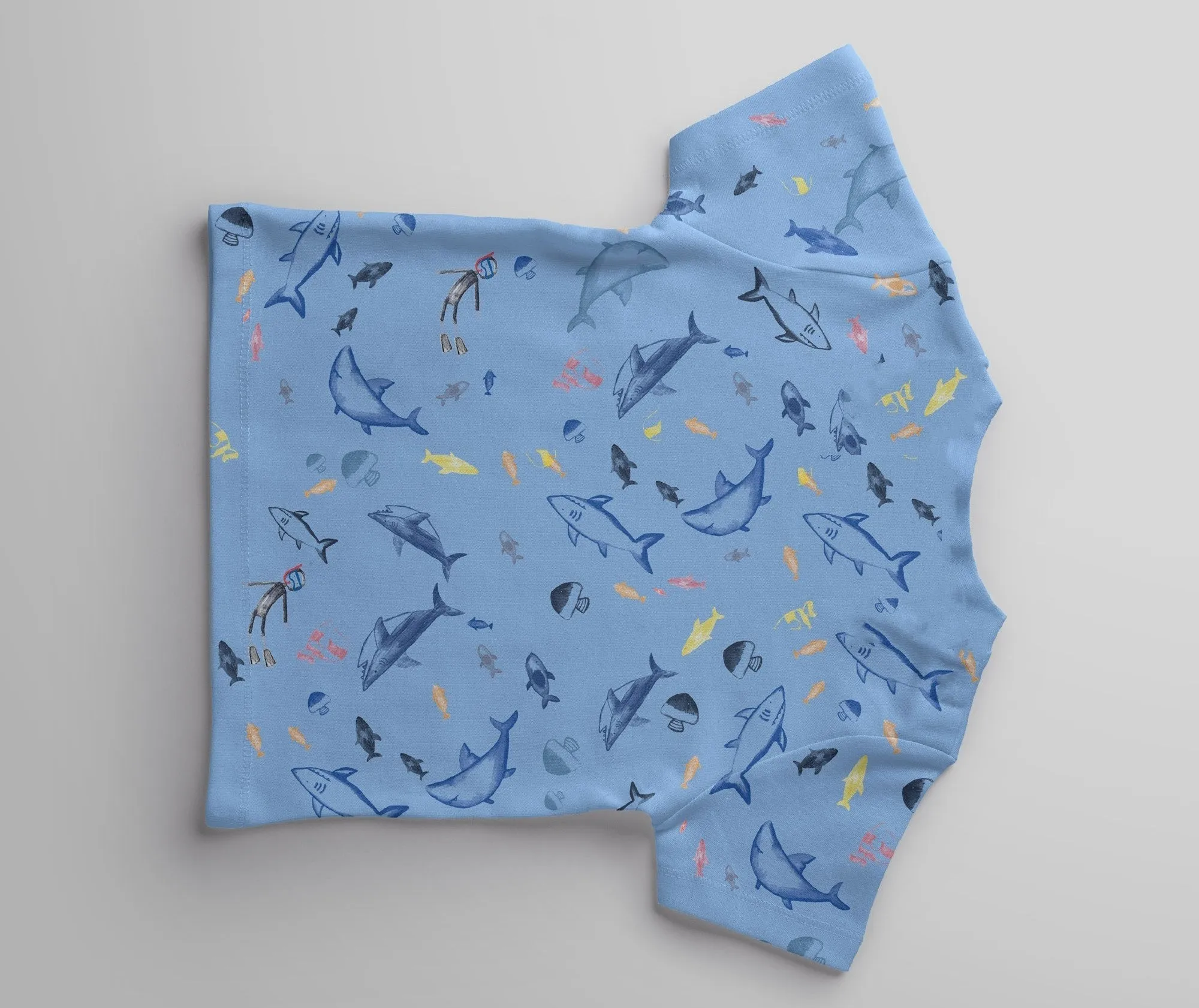 Boys Blue Fish Printed Round Neck T-shirt