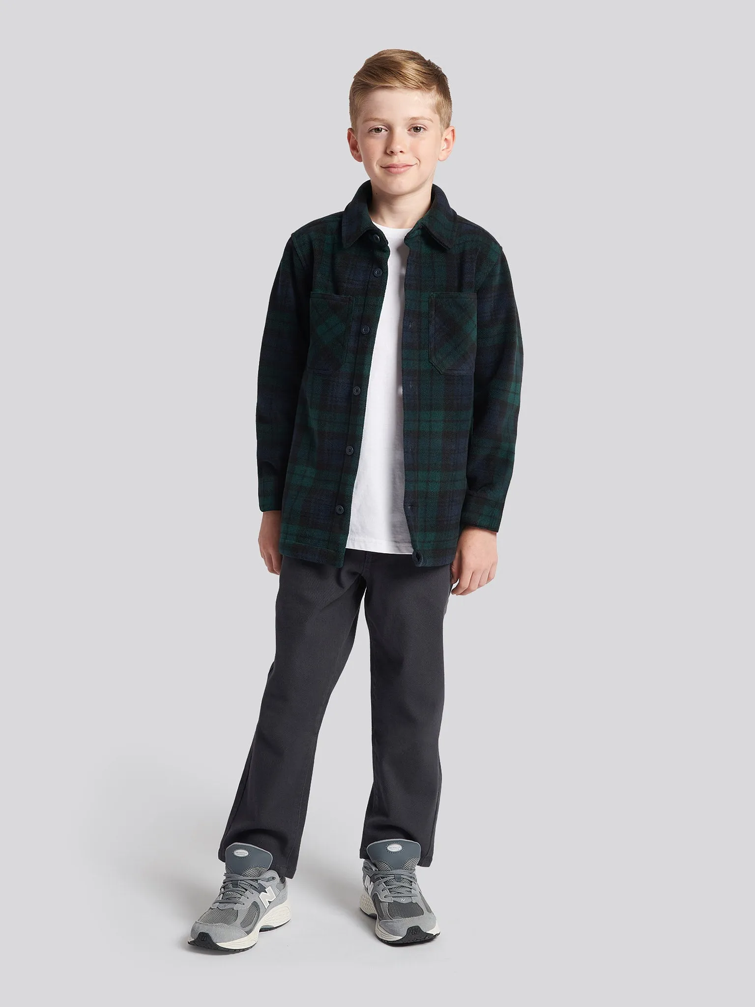 Boys Polar Fleece Check Overshirt in Ponderosa Pine