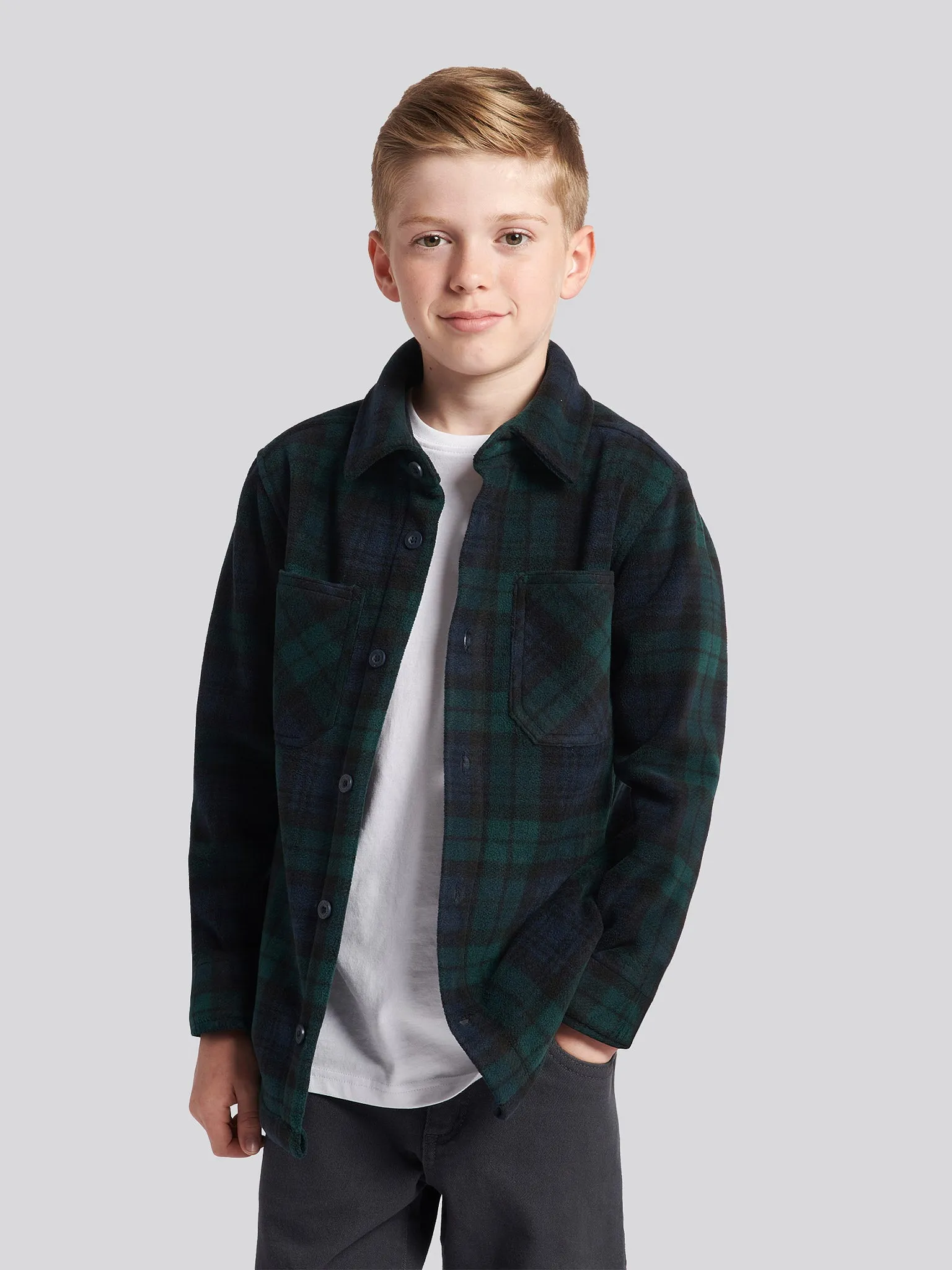 Boys Polar Fleece Check Overshirt in Ponderosa Pine