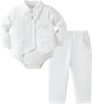 Chichoo Baby Boy Clothes Suits Baptism Outfits for Boys All White Infant Tuxedo Gentleman Outfit Formal Christening Suit Set
