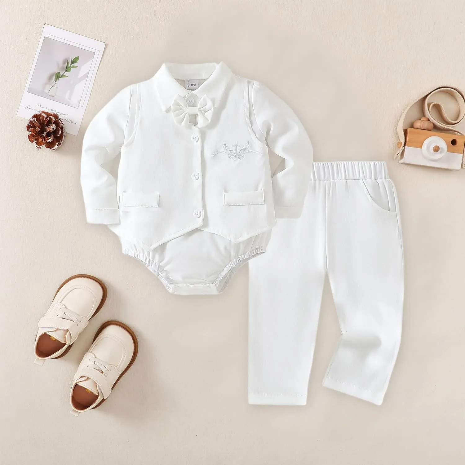 Chichoo Baby Boy Clothes Suits Baptism Outfits for Boys All White Infant Tuxedo Gentleman Outfit Formal Christening Suit Set