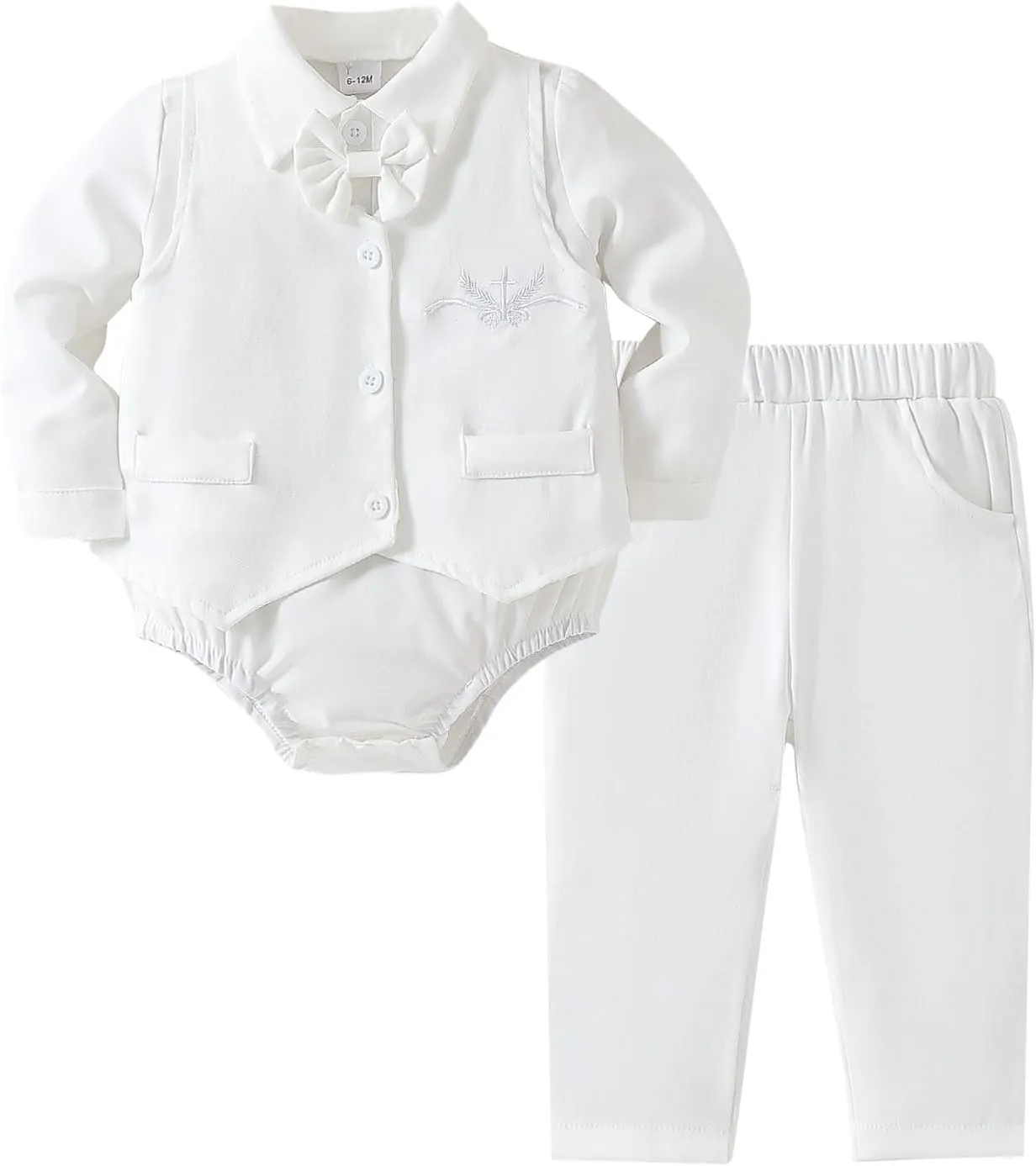 Chichoo Baby Boy Clothes Suits Baptism Outfits for Boys All White Infant Tuxedo Gentleman Outfit Formal Christening Suit Set