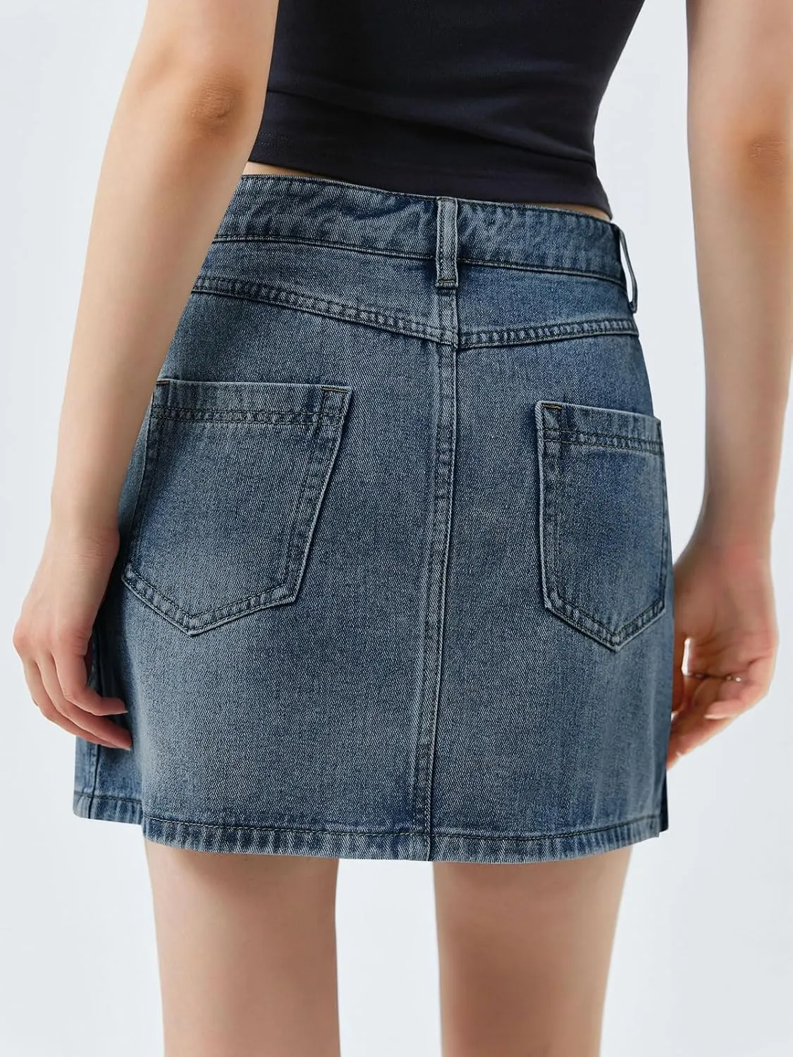 Cicy Bell Womens Denim Mini Skirt Casual Wrap Button Asymmetrical Hem Summer Jean Skirts