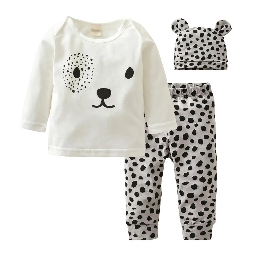 Clothing Baby Girl Clothing Set Long sleeved Cartoon T-shirt Pants Hat 3 Pcs Clothing Set