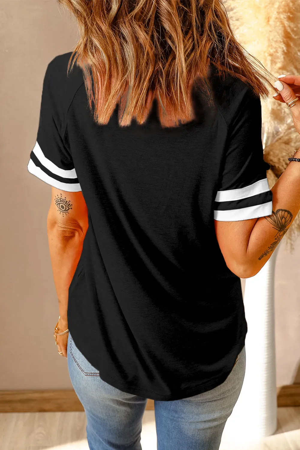 Contrast Color Block  Bunny Patter  Short Sleeve T Shirt