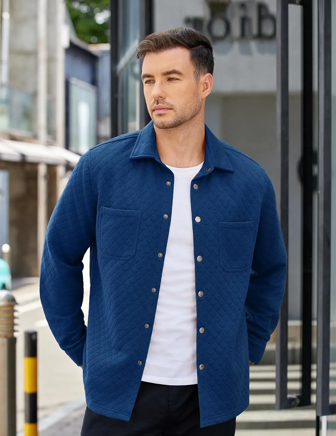 COOFANDY Mens Shacket Long Sleeve Shirt Jacket with Pockets Lightweight Quilted Overshirt