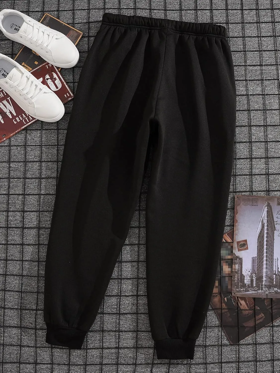 COZYEASE Men's Letter Graphic Print Sweatpants Drawstring Waist Slant Pocket Casual Pants