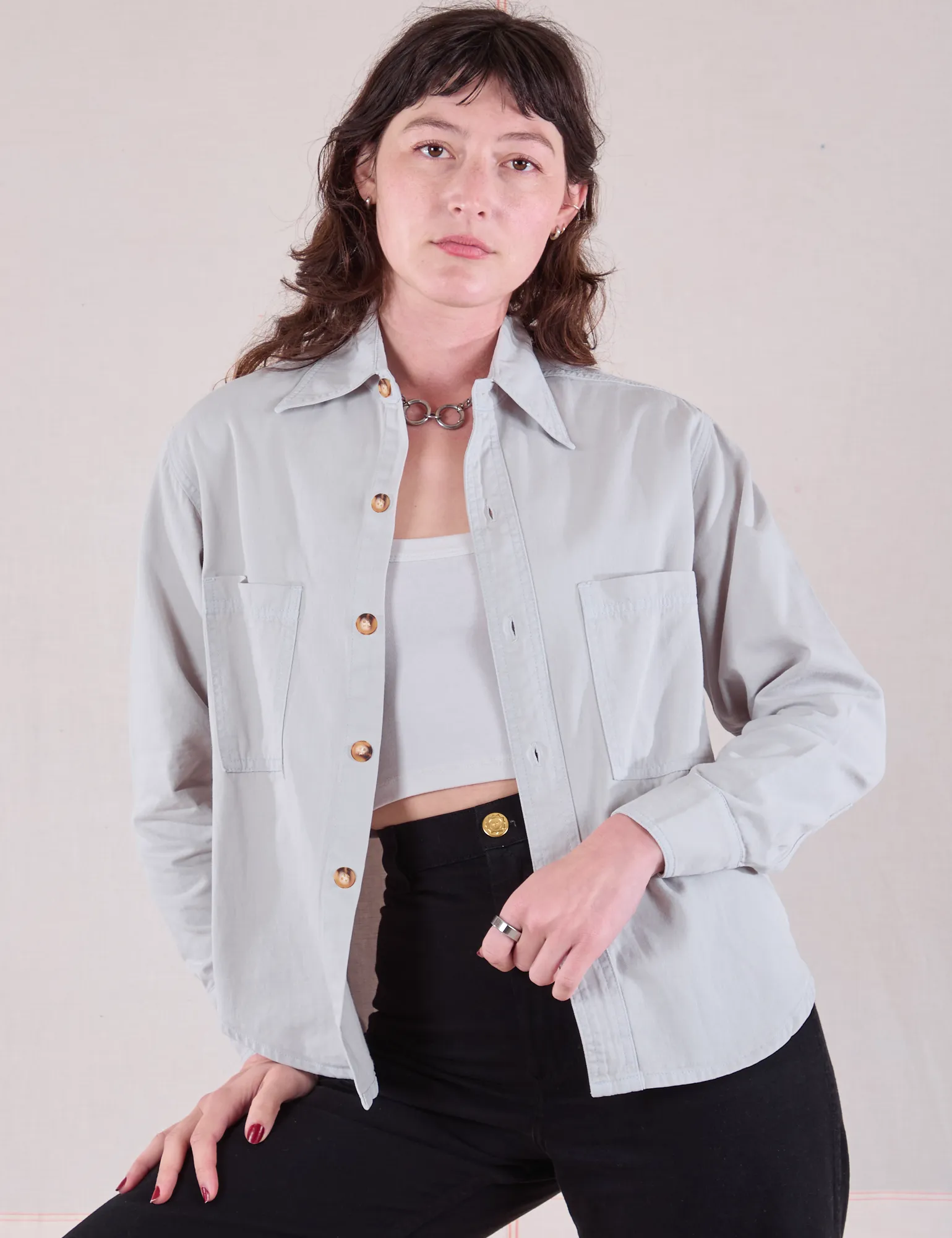 Cropped Overshirt - Stone White