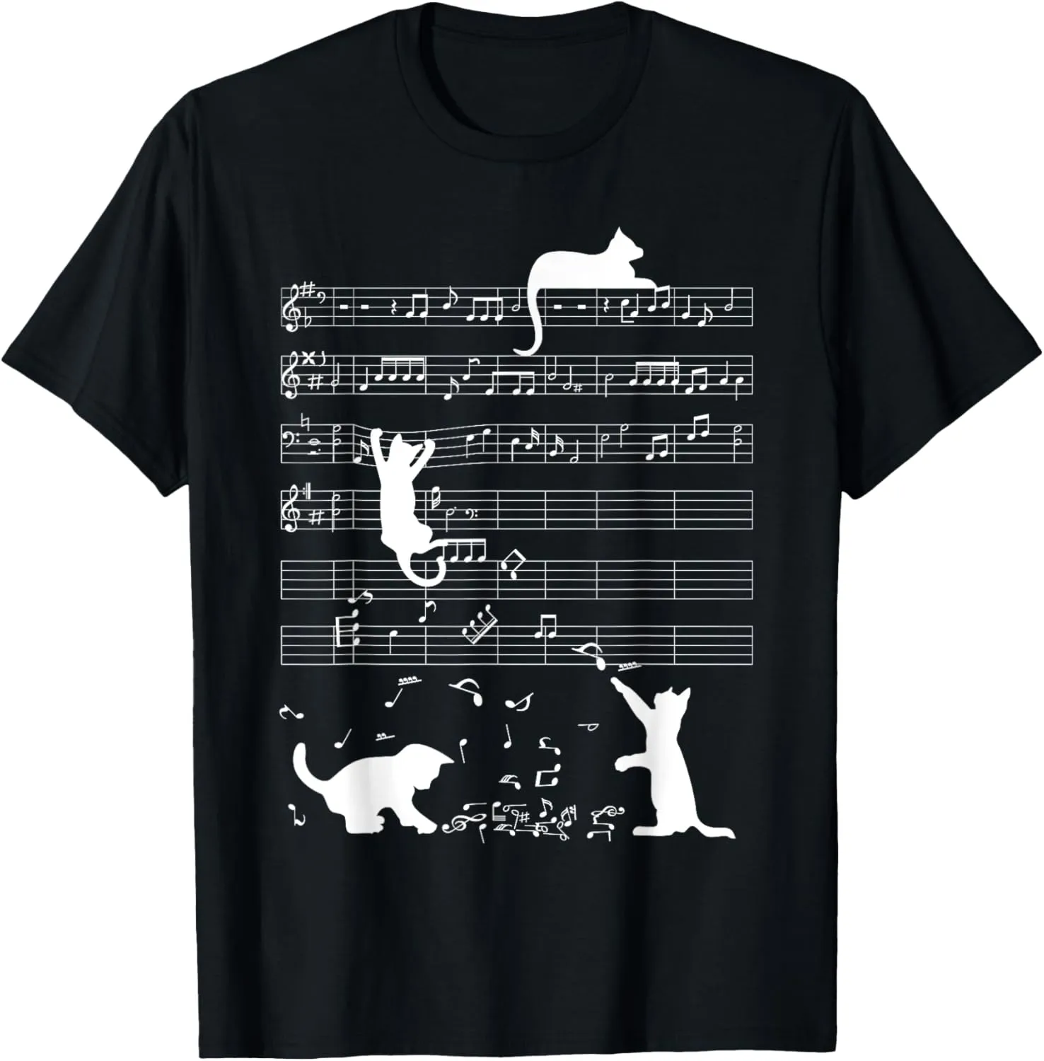 Cute Cat Kitty Playing Music Clef Piano Musician Art T-Shirt