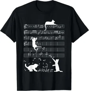 Cute Cat Kitty Playing Music Clef Piano Musician Art T-Shirt